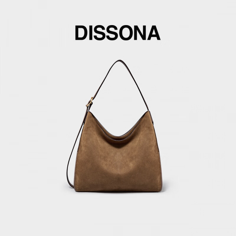 DISSONA迪桑娜女包巡游hobo包真皮單肩包大容量包中性頭層牛皮新款腋下包 深褐色_大號