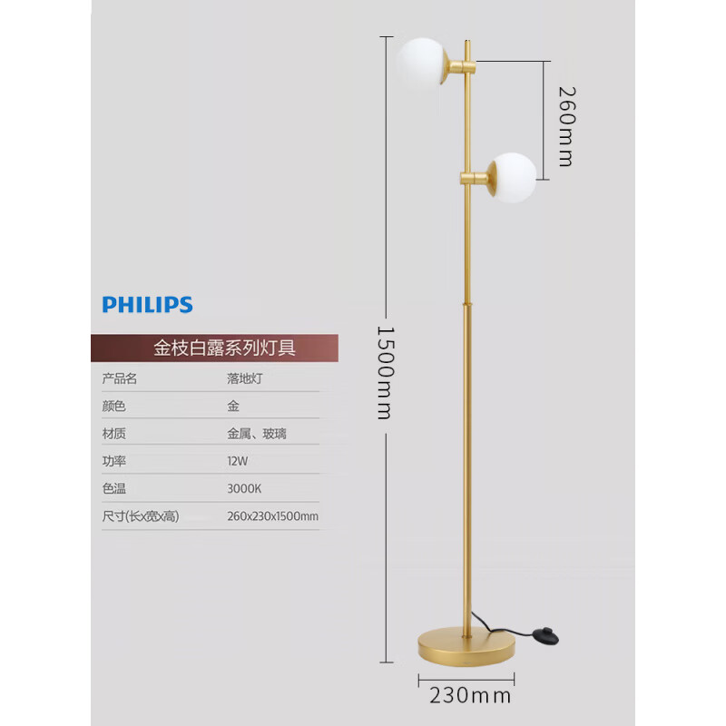飛利浦（PHILIPS）led落地?zé)舯睔Wins客廳臥室書(shū)房桌燈現(xiàn)代簡(jiǎn)約創(chuàng)意落地臺(tái)燈 12W落地?zé)?000K