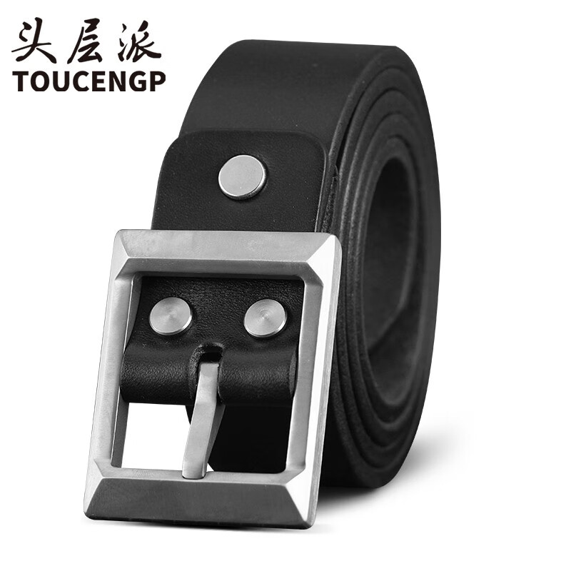 0mm加厚男真皮针扣头层纯牛皮高端牛仔钛扣腰带百搭 黑色 120cm