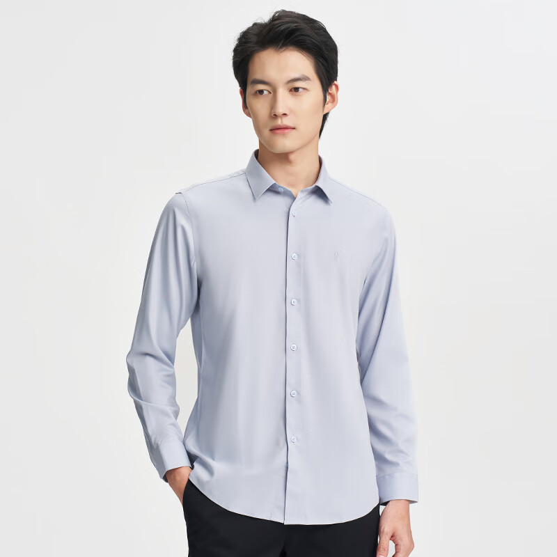 才子（TRIES）男士长袖衬衫纯色凉爽丝滑莫代尔桑蚕柔软面料商务衬衣白衬杉上装 灰色 2XL 41(175/96A)