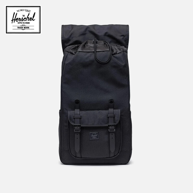 Herschel加拿大25新品黑标Little America双肩包30L通勤旅行背包 纯黑色