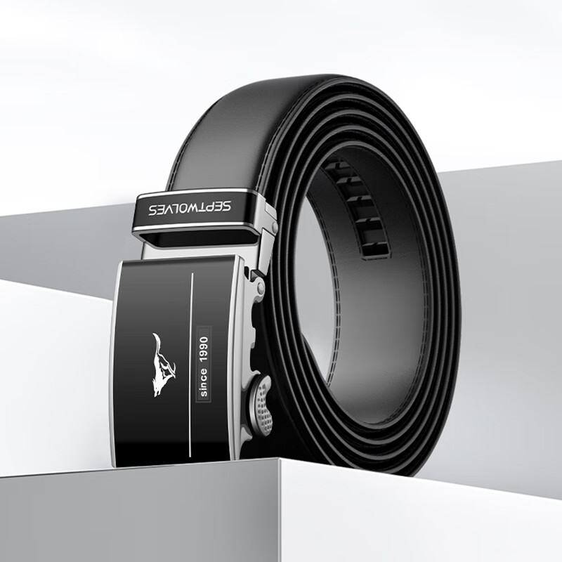 七匹狼男士皮带自动扣真牛皮休闲腰带生日七夕情人节礼物送男友老公爸爸 经典款 110cm 可备注120cm