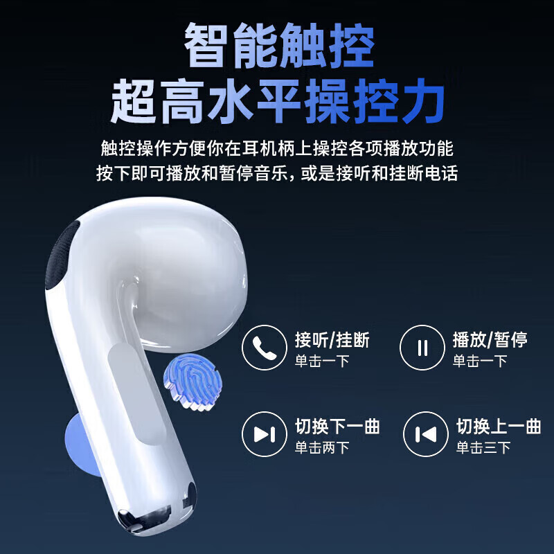 华强北蓝牙耳机【旗舰Air4代】蓝牙耳机无线降噪半入耳式pods耳机适配苹果iPhone16/15/14 【原版全功能降噪版】 空间音频+滑动调音+改名定位