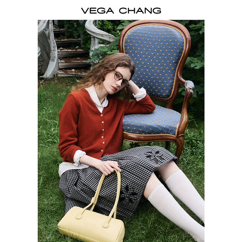 VEGA CHANG【小敏推荐】【100%绵羊毛】毛针织衫女2025新款秋气质开衫毛衣 樱桃红(毛针织衫) 均码