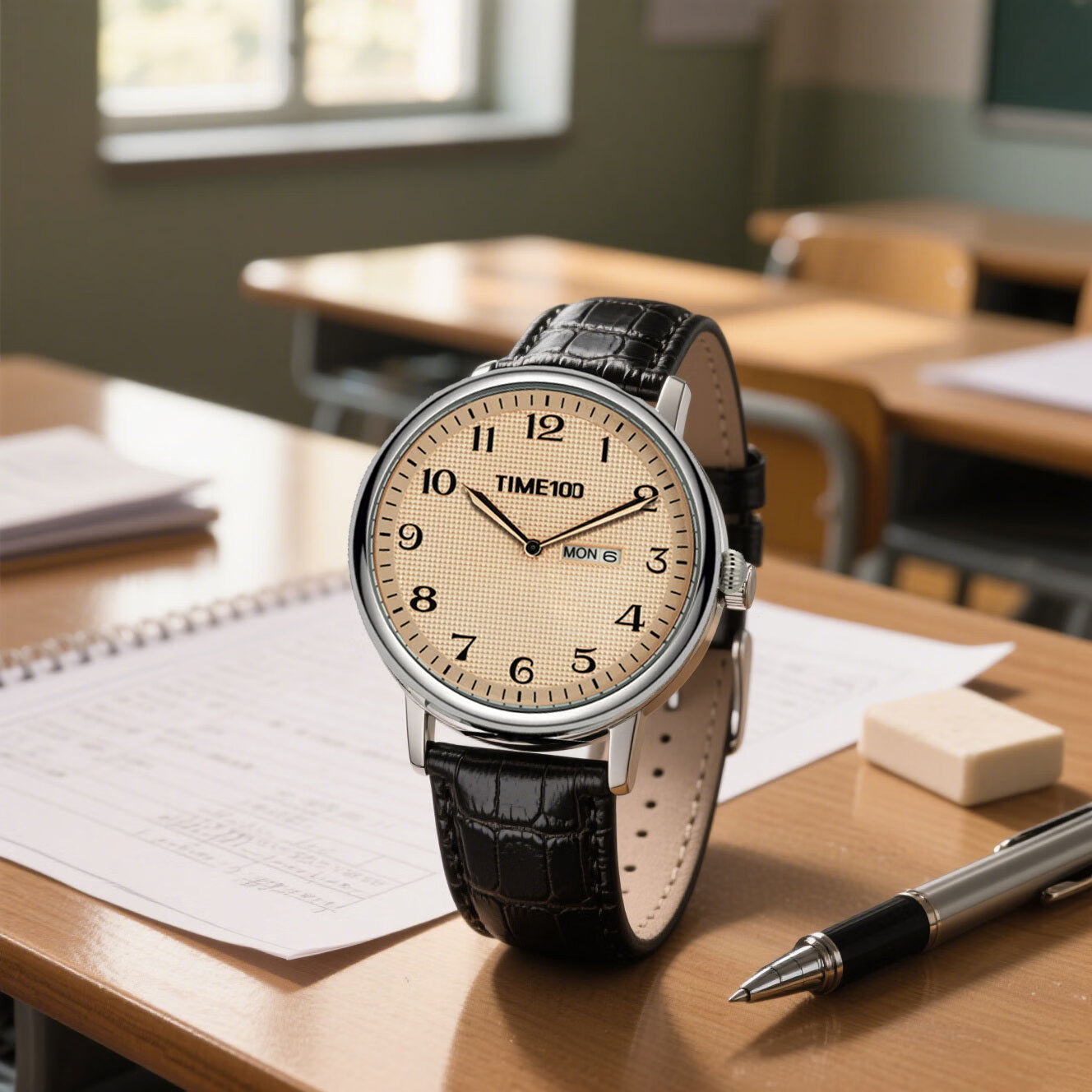 手表男复古星期日历月相考试手表日本进口机芯瑞士