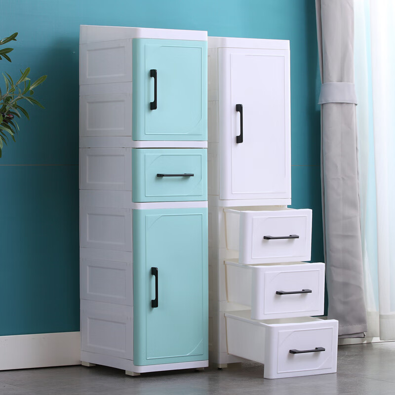 255CM夹缝收纳柜塑料床头柜开门抽屉式厨房整理柜卫生间储物柜 北欧白 25cm短门+1抽