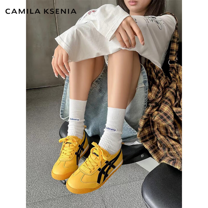 CAMILA KSENIA德训鞋女士2026年最新款夏季品牌运动鞋百搭平底板鞋真皮阿甘鞋子 红色 37