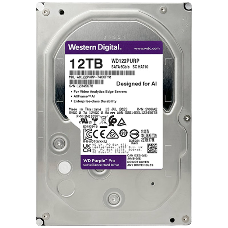 �������ݣ�WD��12TB��ؼ���еӲ�� WD Purple ��������pro SATA 7200ת512MB CMR��ֱAI���� 3.5Ӣ��WD122PURP 3099Ԫ