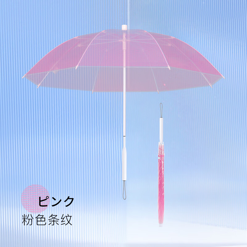 MAMORU雨傘 多款式 網(wǎng)紅拍照透明雨傘女森系ins加厚加固長(cháng)柄傘 粉色條紋透明(直手柄)