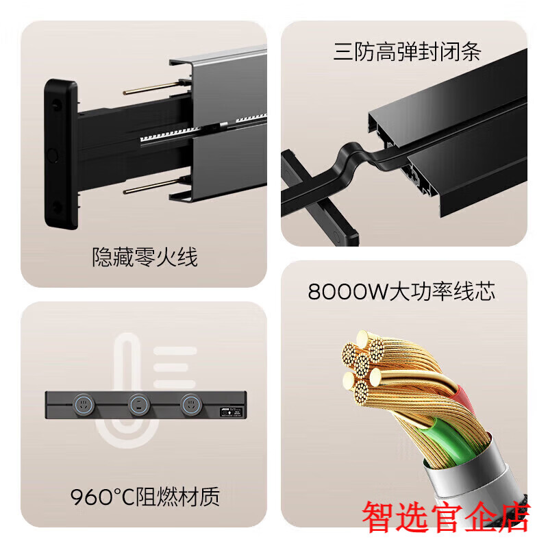 小米部依轨道插座德国品质电工可移动轨道插座明装式电力滑动导轨电源客厅 灰色60cm轨道(五孔-带灯*4)