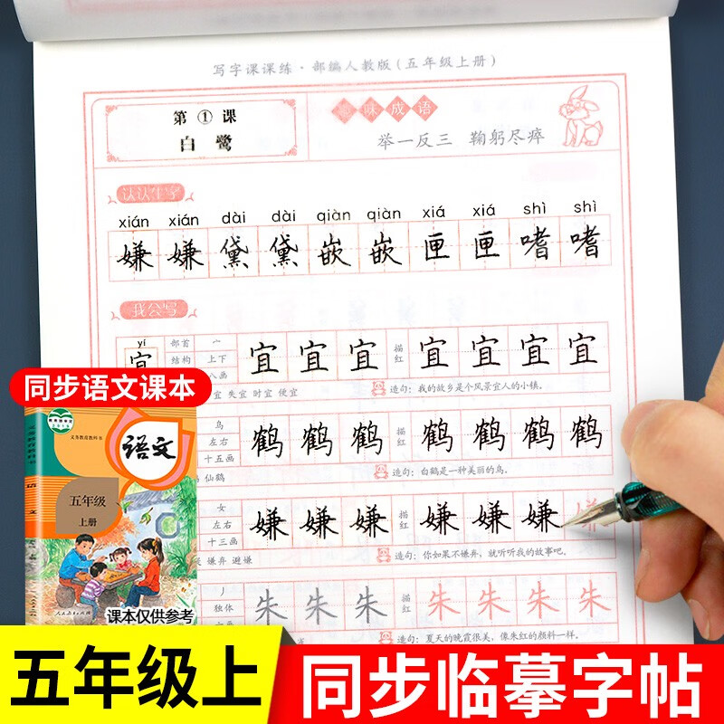 五年级练字帖人教版上册语文同步写字课课练每日一练小学生控笔训练 田英章楷书临摹生字帖5年级上学期专用抄写本部编版钢笔练习字 五年级上同步练字帖(带临摹纸) 小学五年级