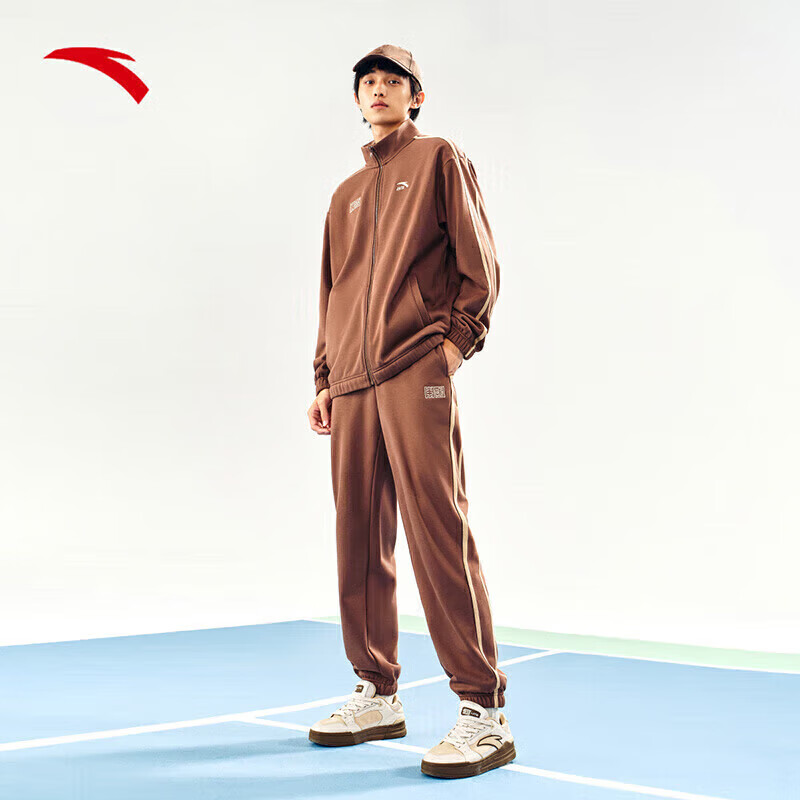 安踏运动套装男款抓绒保暖防风户外跑步训练针织外套