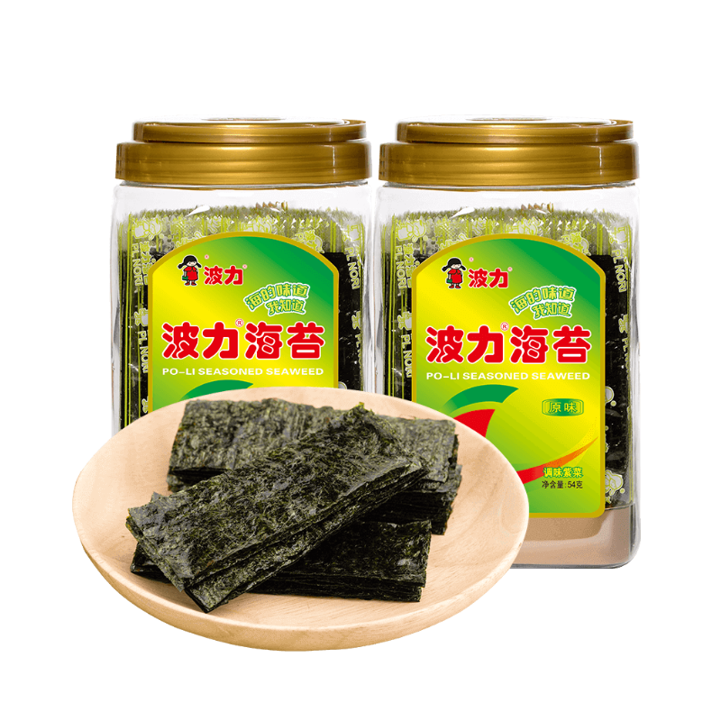 波力海苔原味桶裝罐裝孕婦兒童零食即食調味紫菜拌飯壽司海苔片情人節 海苔塑罐54g*2（共約144小包）
