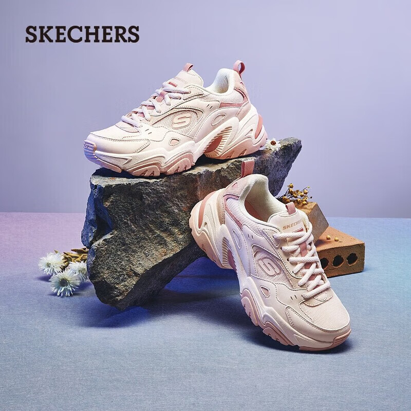 斯凯奇（Skechers）秋冬季机甲鞋二代休闲运动鞋女士老爹鞋缓震复古女鞋149916  女款/粉色/PINK 37