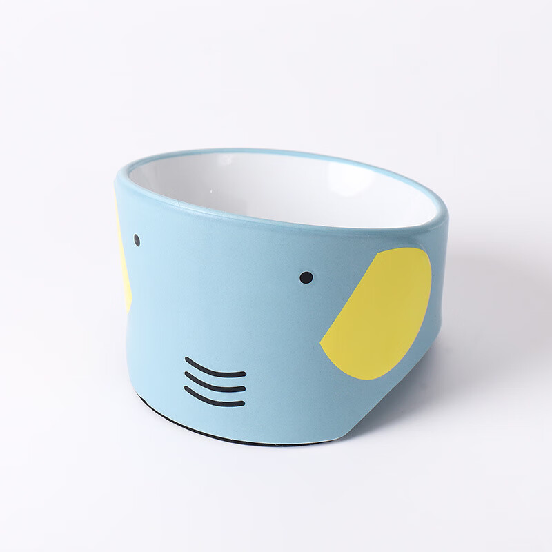 喵仙兒陶瓷大象貓碗防打翻斜口單碗狗碗寵物用品 大象陶瓷碗藍(lán)色