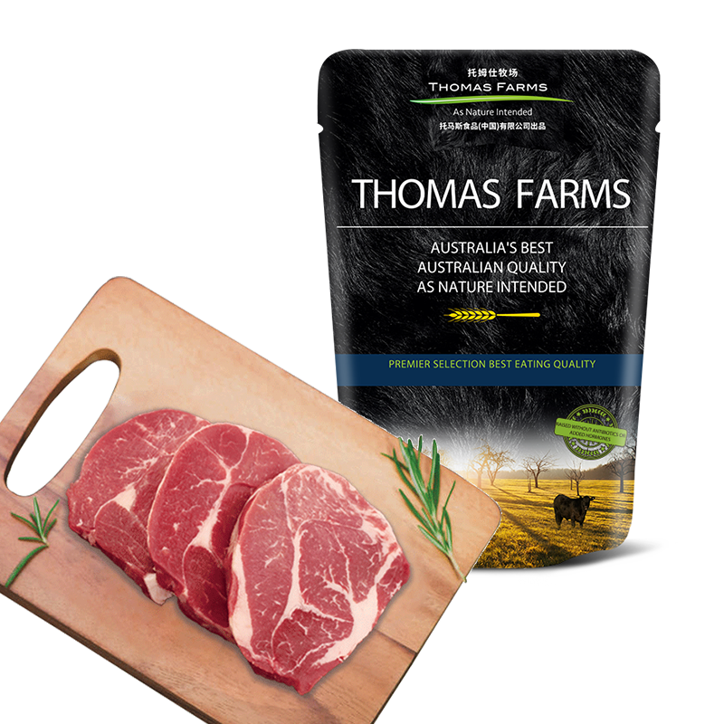 THOMAS FARMS 干腌谷饲安格斯上脑牛排套餐 600g/袋（3片装）调理冷冻生鲜牛肉 解冻即腌制