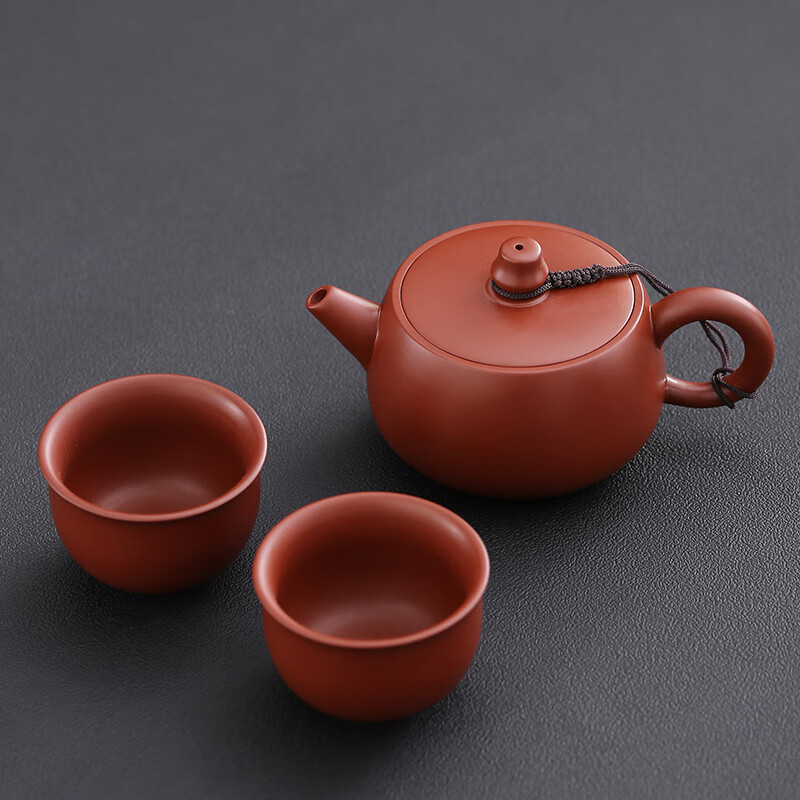 颖器大红袍紫砂壶200ml纳瓢壶大口单人泡茶壶茶杯手工家用功夫茶壶 大红袍纳瓢壶+2杯(安全装) 200ml
