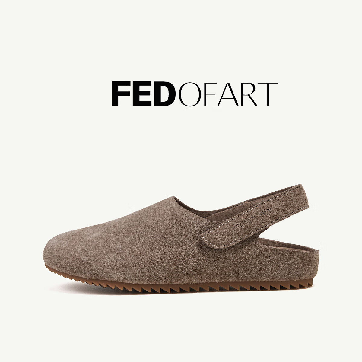 FED高絲光二層牛皮女涼鞋春夏圓頭包頭平底后空戶外勃肯沙灘半涼鞋女