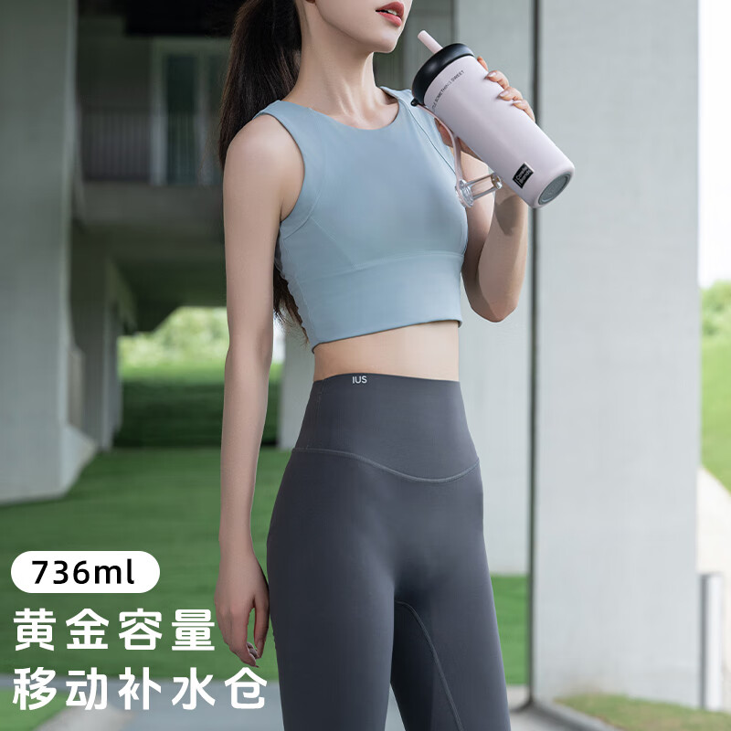 CORELLE康宁吸管杯女生高颜值316食品级不锈钢保温杯水杯随行杯政府补贴 甜酷粉736ML【316不锈钢内胆】