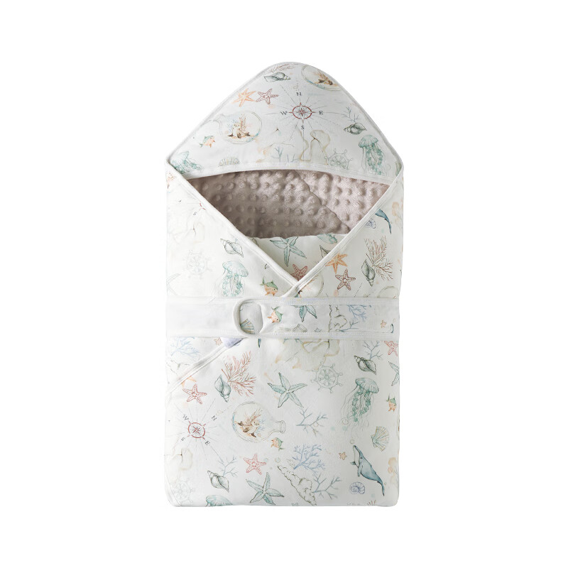 ELLE BABY婴儿抱被新生儿襁褓蓄热暖云绒秋冬款可扩展睡袋护肚A类防漏风 深海趣游 130g【推荐温度10-20°】