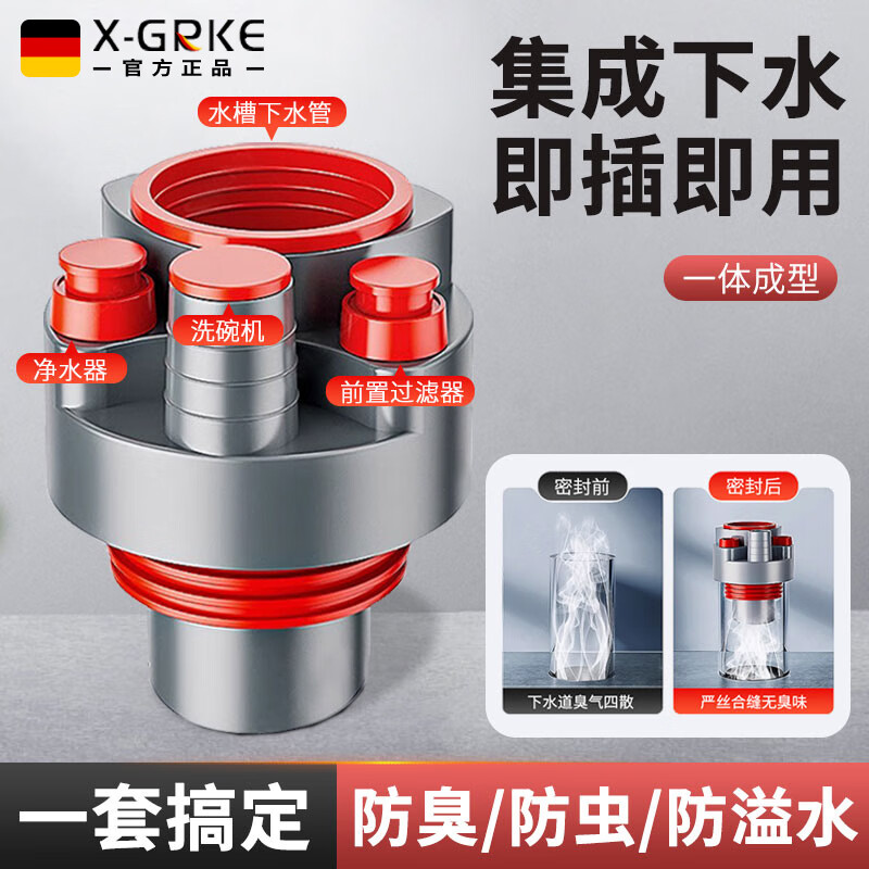 X-GRKE【德国】下水道防臭神器厨房下水三通封口器净水器下水接头密封塞