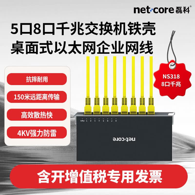 磊科百兆四口桌面型网络交换机 NS318 8口铁壳千兆交换机