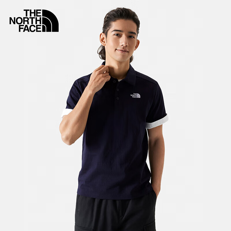 The North Face北面短袖Polo男女户外舒适透气短袖8AV3 藏青色/RG1 L
