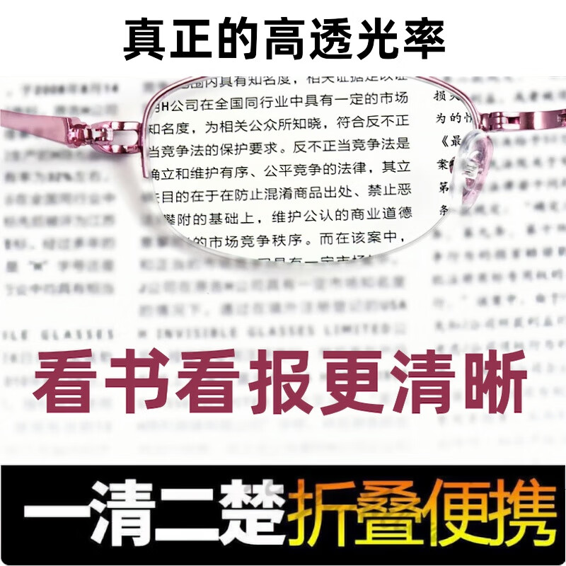 町仪芘琳折叠女老花镜优雅防蓝光时尚超轻百搭便携高清老年人老花眼镜50 定制600度老花镜 紫色折叠