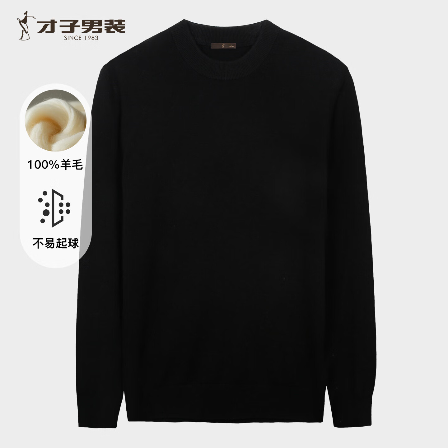 才子（TRIES）商务男士半高领羊毛衫秋冬保暖弹力毛衣男纯色通勤百搭针织衫 黑色 XL 50 (175/92A)