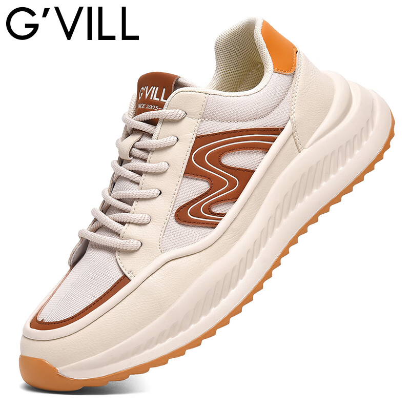 贵之步G'VILL男士潮流休闲鞋夏季新款网面透气户外运动鞋厚底软弹跑步鞋 沙色 (G1601） 42 （运动鞋码）