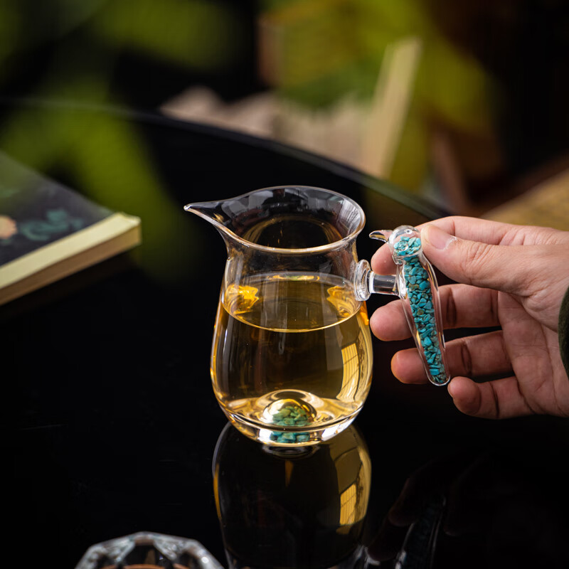 PJ公道杯玻璃公道杯松石把公道杯分享器分茶器泡茶分茶家用松石小 鸟公杯高款