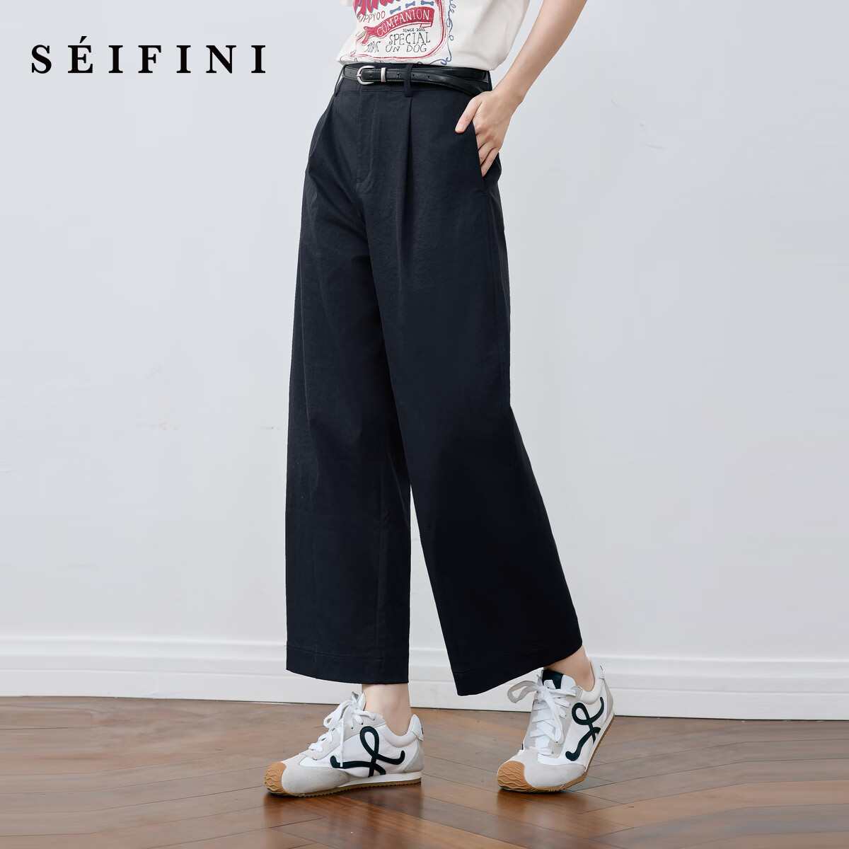 诗凡黎（'SEIFINI）诗凡黎休闲裤老爹裤型水桶裤2025夏季新款宽松舒适气球裤九分裤女 藏青 预售[6月30日]发 L