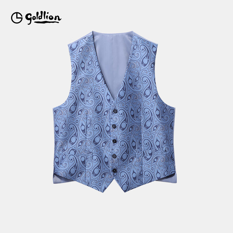 金利来【斯诺克系列】2025春夏新款马甲男士提花西服商务外套马夹 中蓝-25 L