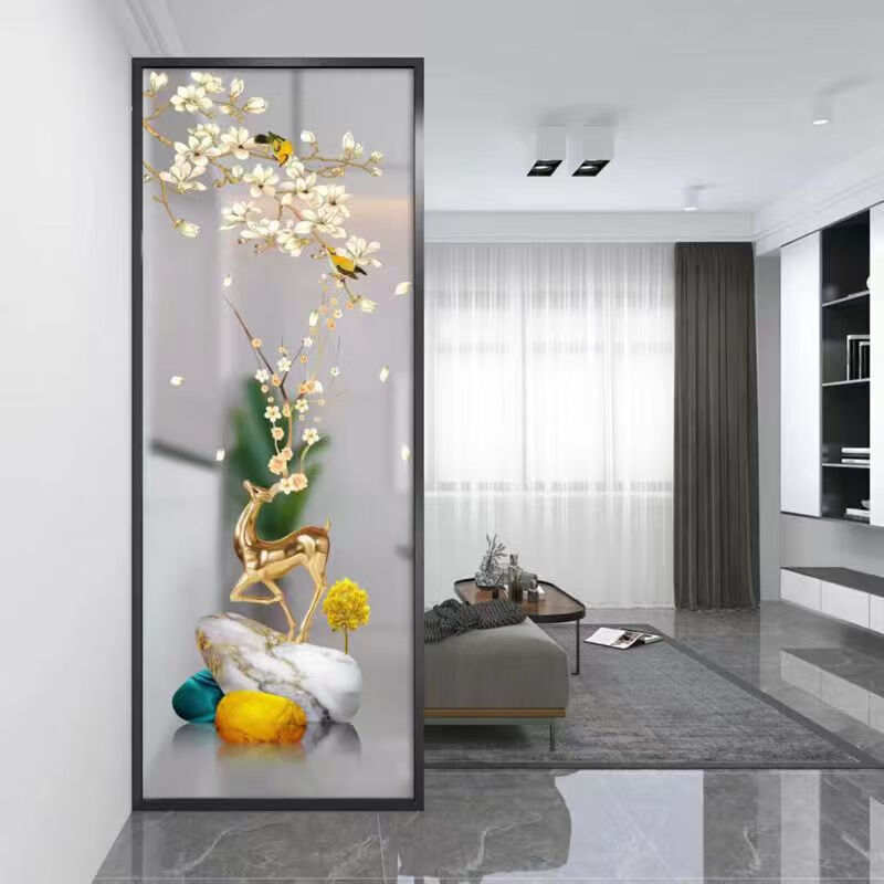 簡約屏風(fēng)隔斷客廳遮擋玄關(guān)入戶臥室現(xiàn)代鋼化藝術(shù)玻璃隔斷屏風(fēng)定制 J款每平方
