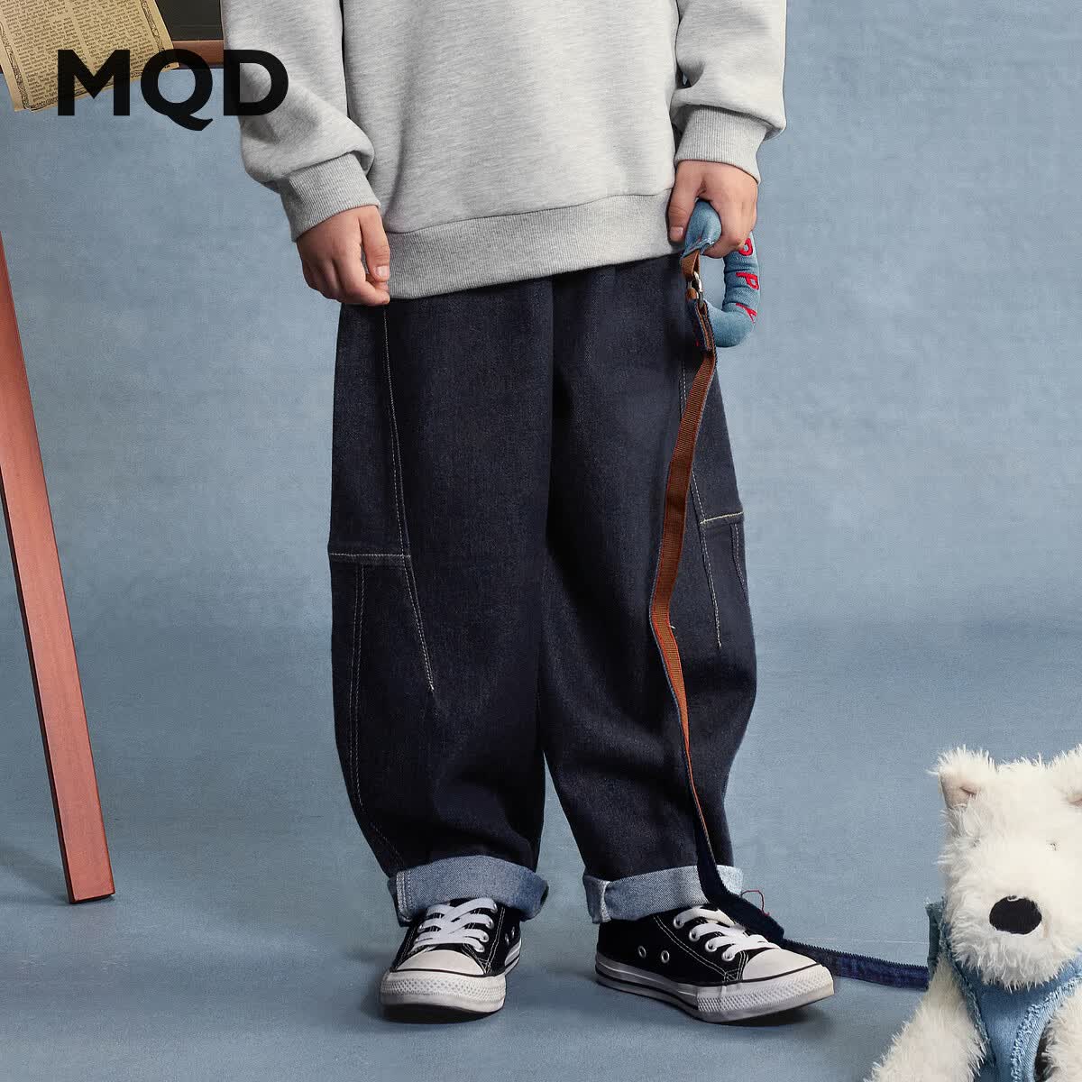 马骑顿（MQD）【老爹裤】男童秋新款街潮穿搭休闲亲肤中大童牛仔裤 原牛仔色 140
