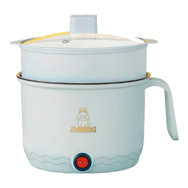 电煮锅电锅电炒锅多功能一锅宿舍电煮锅1-2人蒸煮一体 蓝色1.5L不锈钢内胆+不锈钢蒸笼【无涂层更健康】