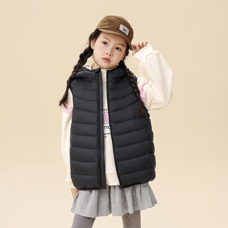雪中飞新款儿童羽绒马甲可爱时尚休闲百搭羽绒服童装外套 黑色|8056 150 /72