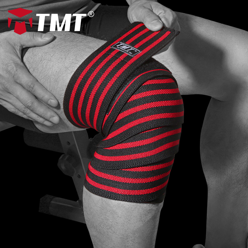TMT 健身深蹲护膝盖男关节绷带运动护具护腿硬拉绑膝绑腿 红色 「两条装」