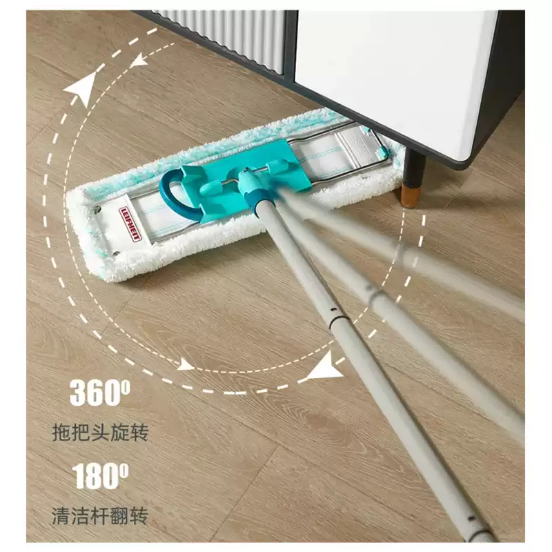 Leifheit利菲德国进口柔棉平板拖把别墅家用一拖净高端拖把吸水懒人墩布 铝杆柔棉平板拖把55020直杆