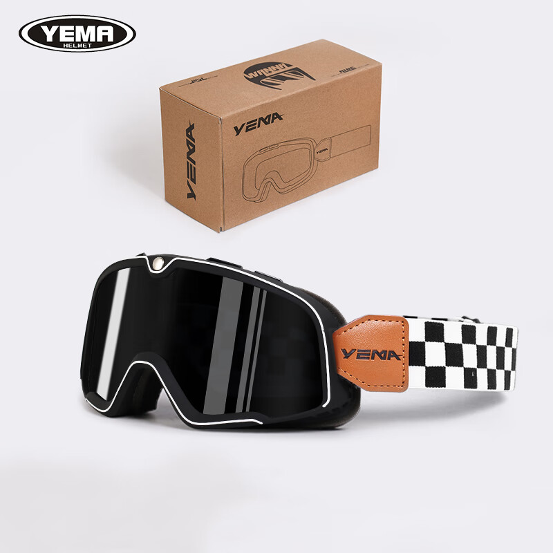 野馬復(fù)古摩托車風(fēng)鏡頭盔通用哈雷鏡片越野機(jī)車騎行防曬防風(fēng)護(hù)目鏡七夕 真皮燙黑金黑茶鏡