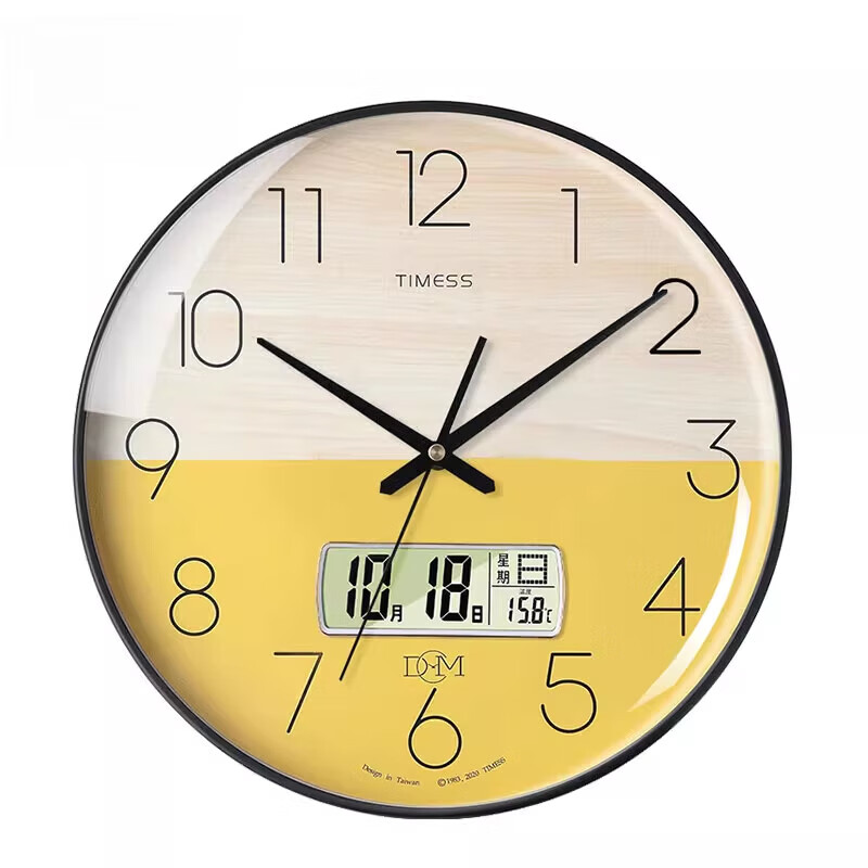 Timess鐘表掛鐘客廳家用時尚創(chuàng)意掛墻簡約石英電子免打孔輕奢時鐘 雙色藝術(shù)日歷款準時靜音+終生換 25.5cm 10英寸(直徑)