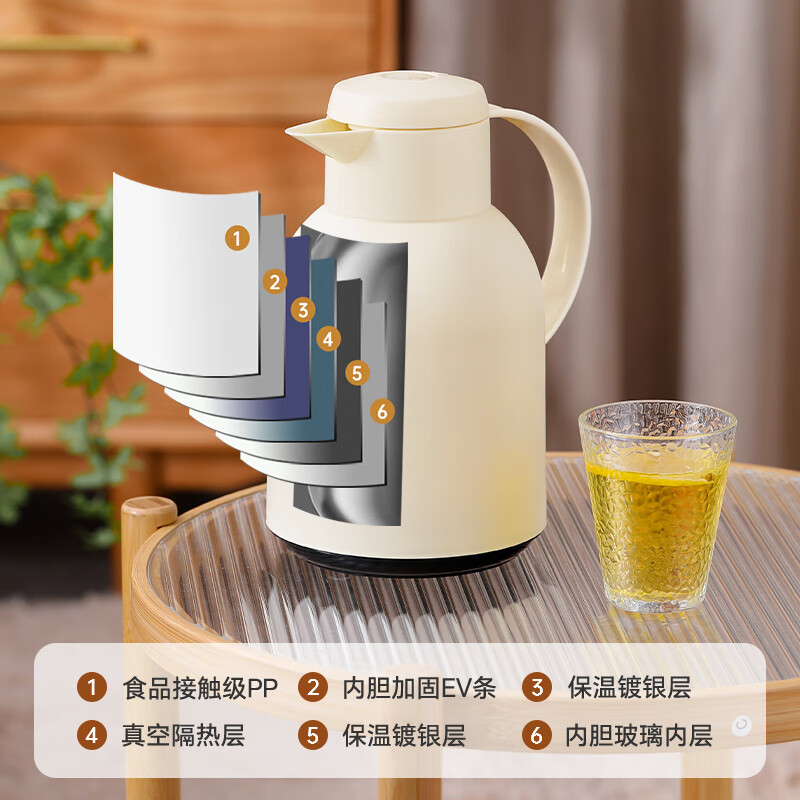 乐唯诗保温壶家用2025新款热水壶大容量水壶开水瓶宿舍热水瓶暖水壶 如意保温壶【按压款】米白色1L