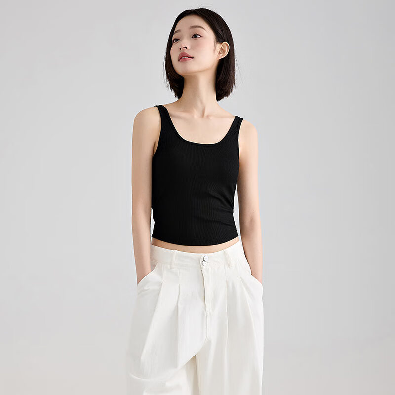 内茵吊带背心女2025夏季新款凉感带胸垫一体内搭外穿 黑色 L （建议体重120-135斤）
