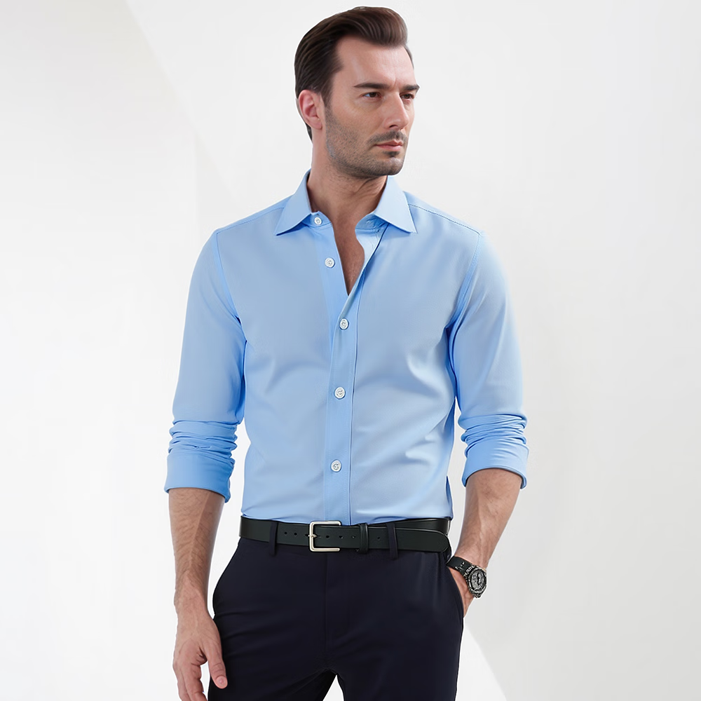 培罗蒙【竹纤维抗皱】男士长袖衬衫免烫男装商务休闲轻正装结婚礼衬衣男 蓝色 43