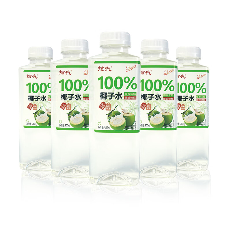 炫汽100%新鲜果汁饮料苹果汁葡萄汁桔子汁椰子汁500ml/瓶夏日休闲饮品 【500ML*15瓶】椰子汁