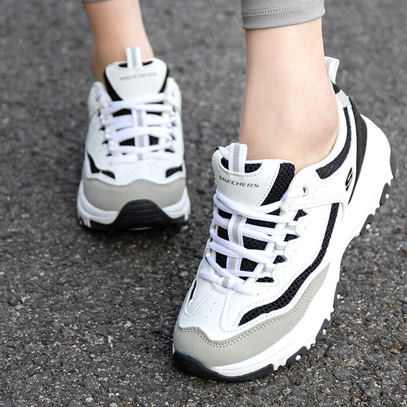 斯凯奇（Skechers）女鞋夏季新款厚底增高老爹鞋熊猫鞋网面透气休闲鞋运动鞋女 8730066-WLGY 36