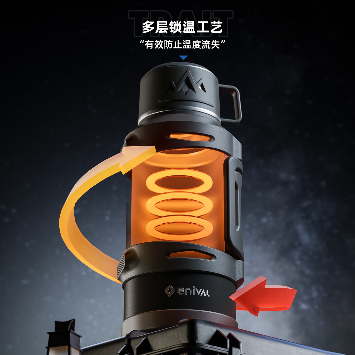 艾尼瓦保温杯大容量户外72小时长效316不锈钢车载大保温水壶外出便携式 黑色2.5L（5斤水）【背带+独立茶仓】男款