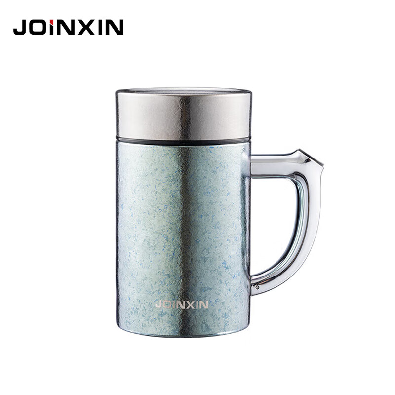 JOINXIN庄信纯钛办公杯泡茶杯炫彩带手柄双层真空防烫水杯茶漏杯420ml 银湾灰420ml