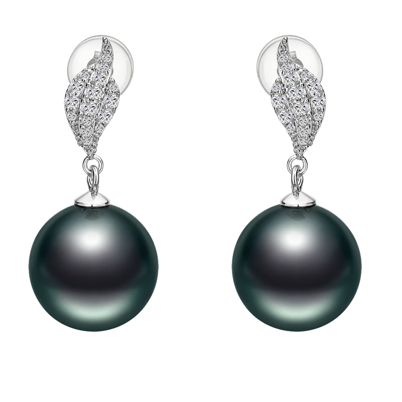 黛米9-10mm大溪地海水黑珍珠耳釘S925銀附證書生日禮物