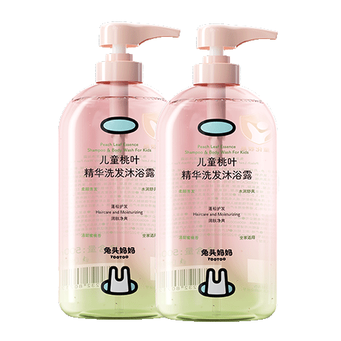 兔头妈妈 儿童桃叶精华洗发沐浴露宝宝洗沐四合一清洁保湿滋润温和500g*2